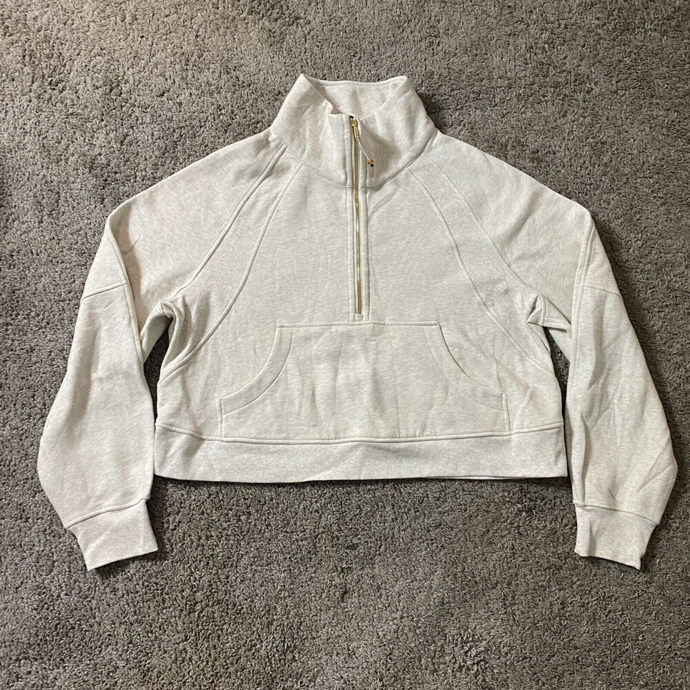 Lululemon Size XL XXL Scuba Oversized Funnel-Neck Half Zip Heathered Bone Gold